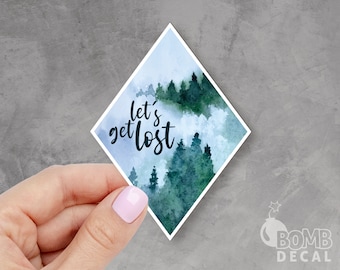 Let's Get Lost Sticker: Watercolor Forest Vinyl Decal