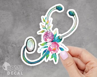 Floral Stethoscope Sticker, Nurse Sticker, Stethoscope Sticker, Save Lives Sticker, Nurse Gift Sticker, Nursing Sticker, Hero Floral Sticker