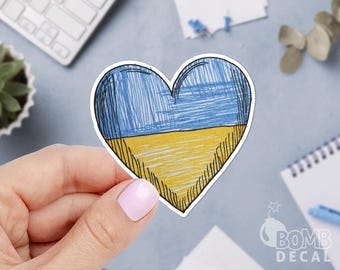 Heart Flag of Ukraine Sticker: Hand Drawing Laptop Decal