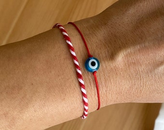 Red Bracelet With Martenitsa, Evil Eye Bracelet, Red String Bracelet, Adjustable Protect Bracelet, Set Of 2 Bracelet