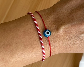 Red Bracelet With Martenitsa, Evil Eye Bracelet, Red String Bracelet, Adjustable Protect Bracelet, Set Of 2 Bracelet