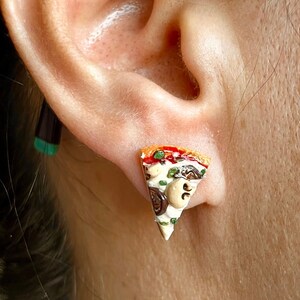 Handmade Pizza Slice Earrings: Polymer Clay Food Jewelry