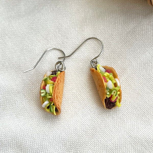 Taco Earrings, Fun Cute Minimalist Polymer Clay Kawaii Food Earrings Dangle, Handmade Summer Jewelry Unique Design Gifts
