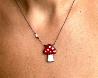 Collar de hongos, gargantillas delicadas de cerámica para ella, collares minimalistas sencillos para uso diario