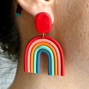 Rainbow Earrings Polymer Clay Jewelry, Arch Earrings, Rainbow Statement Earrings, Handmade Lightweight Hypoallergenic Accessories