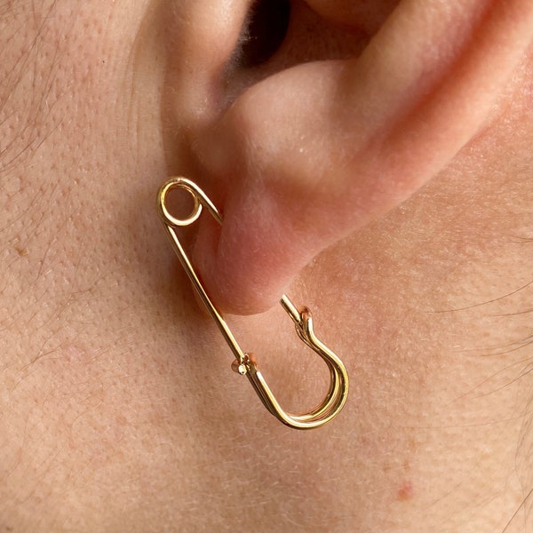 Safety Pin Hoop Earrings Gold Silver Black Minimalist Earrings, Unique Dainty Gifts