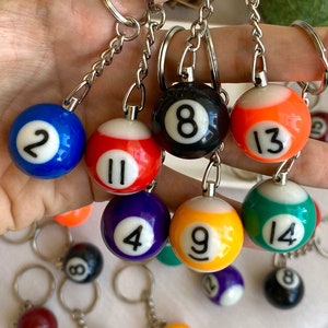 Pool Ball 8 Keychain, Miniature Real Billards Ball Keyring, Cute Fun Vintage Gifts for Him Her