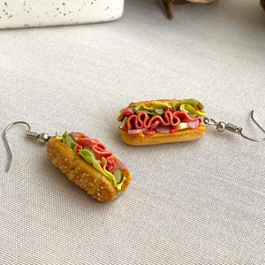 Minimalist Sandwich Earrings, Fun Cute Polymer Clay Food Sub Earrings Dangle, Handmade Summer Jewelry Unique Design Gifts