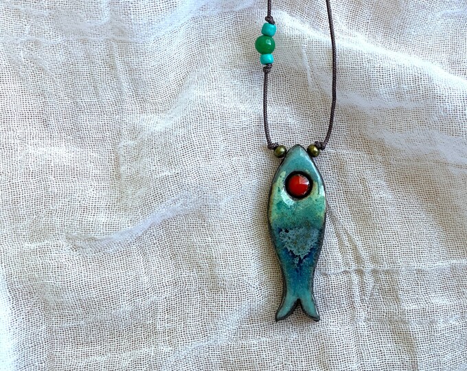 Choker Fish Necklace, Handmade Summer Jewelry, Boho Pendant Ceramic ...