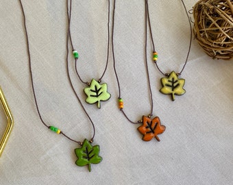 Boho Leaf Necklace, Adjustable Ceramic Handmade Jewelry, Pendant Accessories, Gifts for Women