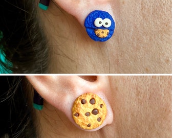 Cookie Earrings Monster, Fun Cute Polymer Clay Street Sesame Earrings, Handmade Minimalist Jewelry Gifts