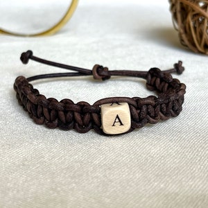 Personalized Genuine Leather Initial Bracelets Men Women Kids, Unique Gifts