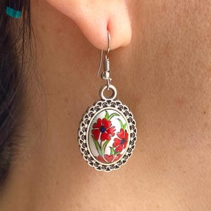 Handmade Ceramic Flower Earrings: Hand-Painted Floral Jewelry