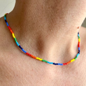Rainbow Beaded Choker for Women, Seed Bead Boho Necklace, Trendy Choker, Dainty Summer Jewelry
