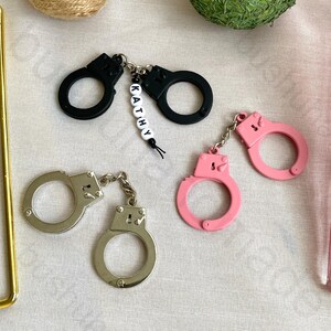 Handcuff Keychain, Personalized Real Miniature Metal Charm Keyring, Silver Lucky Custom Name Keyring, Cute Fun Vintage Gifts for Him Her