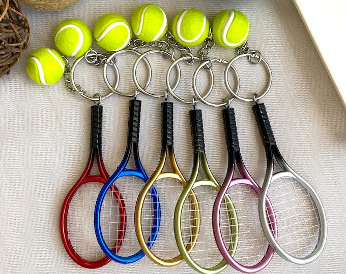Tennis Keychain Racket Ball, Miniature Real Tennis Keychain, Tennis Lover Gifts for Women Men, Car Key Holder
