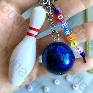 Personalized Bowling Keychain Ball Pin, Miniature Bowling Keyring, Custom Name Bowling Lover Gifts for Women Men, Car Key Holder