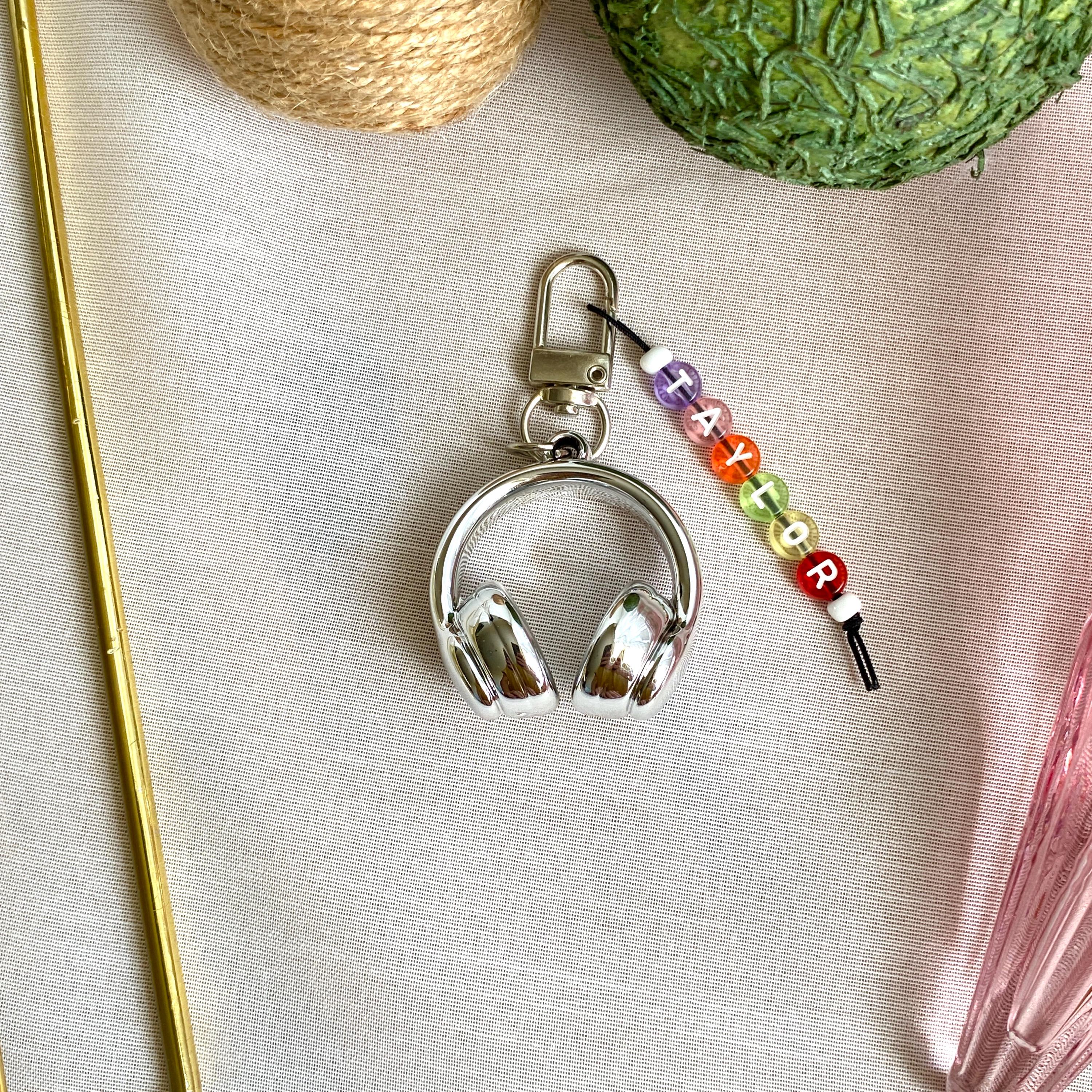 Mini Headphone Music Keychain, Personalized Name Bead Charm Gifts, DJ ...