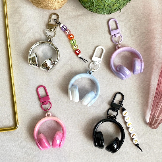 Mini Headphone Music Keychain, Personalized Name Bead Charm Gifts, DJ Y2K Accessories Bag Charm