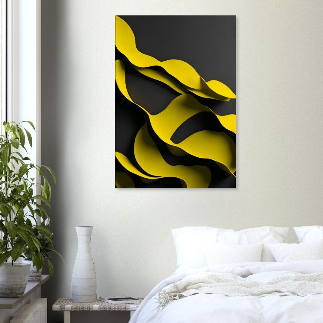 Yellow Black Canvas Wall Art Print Modern Geometric Minimalist - Etsy