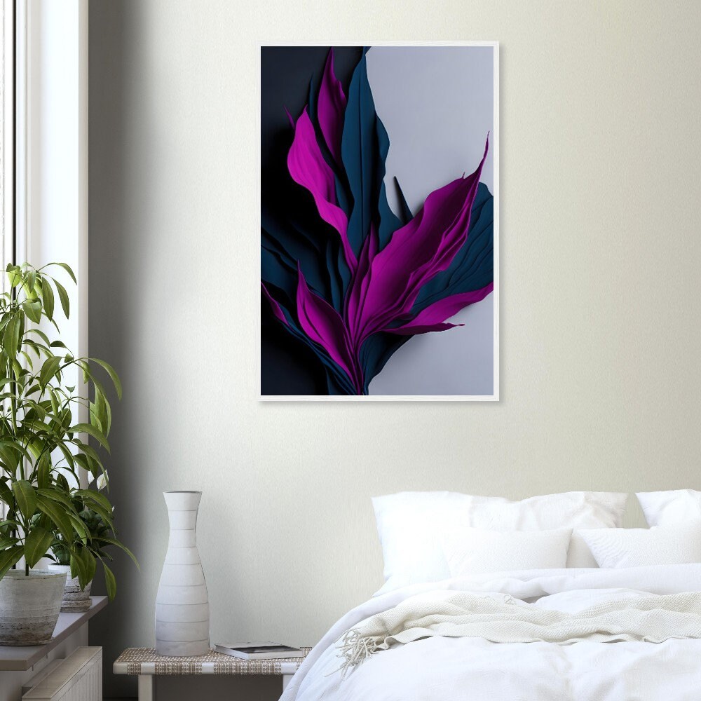 Modern Wall Art Purple Floral Pink Print Poster Framed Fuchsia Living ...