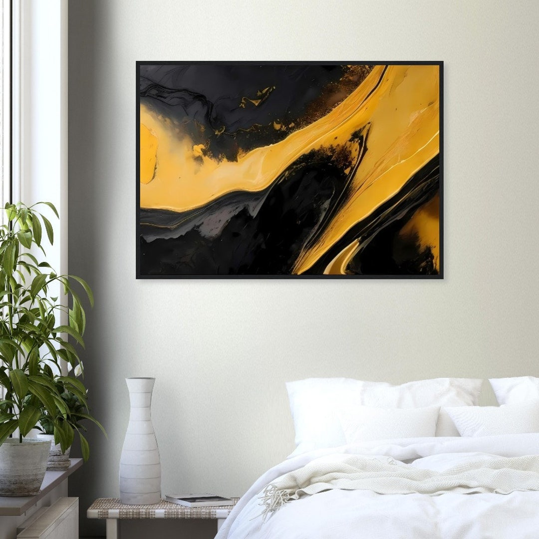 Yellow and Black Wall Art Print Poster Framed Abstract Modern Etsy