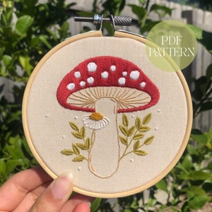 Spotty Mushroom Embroidery Pattern | Digital Download Pattern | Paint with Threads | Hand Embroidery | Mushroom Embroidery Design