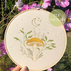 Magical Mushroom Embroidery Pattern | Digital Download Pattern | Paint with Threads | Hand Embroidery Pattern | Mushroom Embroidery Design