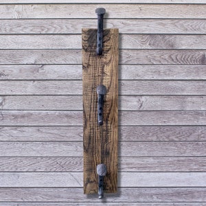 Rustic Reclaimed Wooden Wall Rack for Backpacks & Sports Bags - Farmhouse Handmade Wall Hanger Railroad Spikes, Holds 6+ Bags - Made in USA