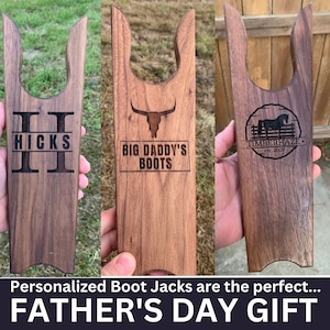 Personalized Father&#39;s Day Boot Jack Gift for Dads - Custom Handmade Wooden Cowboy Boot Puller for Rodeo, Ranchers, Farmers, & Horse Lovers