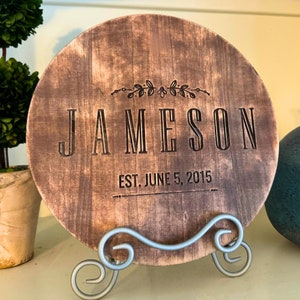 Personalized Wooden Lazy Susan for Dining Table with Round Turntable - House Warming Gift, Realtor Gift Idea, Family Monogram, Gift for Mom