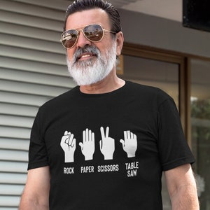 Rock Paper Scissors Table Saw Funny Woodworker Shirt for DIY, Carpenter, Makers, Construction, Builders Gift