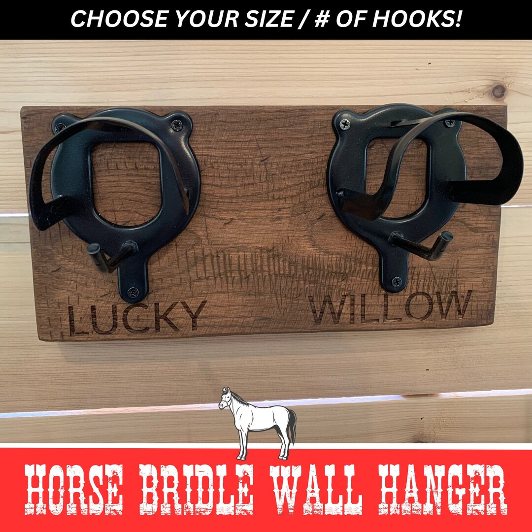 Personalized Horse Tack Bridle Wall Coat Rack With 2 Hooks, Farmhouse