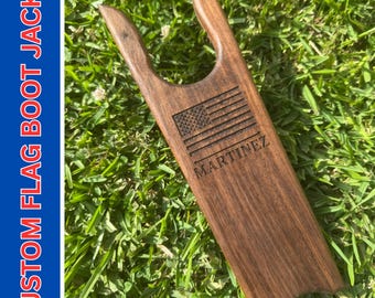 American Flag Boot Jack – Custom Walnut Boot Puller for Veterans, Military Dads, Patriotic Gifts, Rustic USA Decor, Cowboy Gear