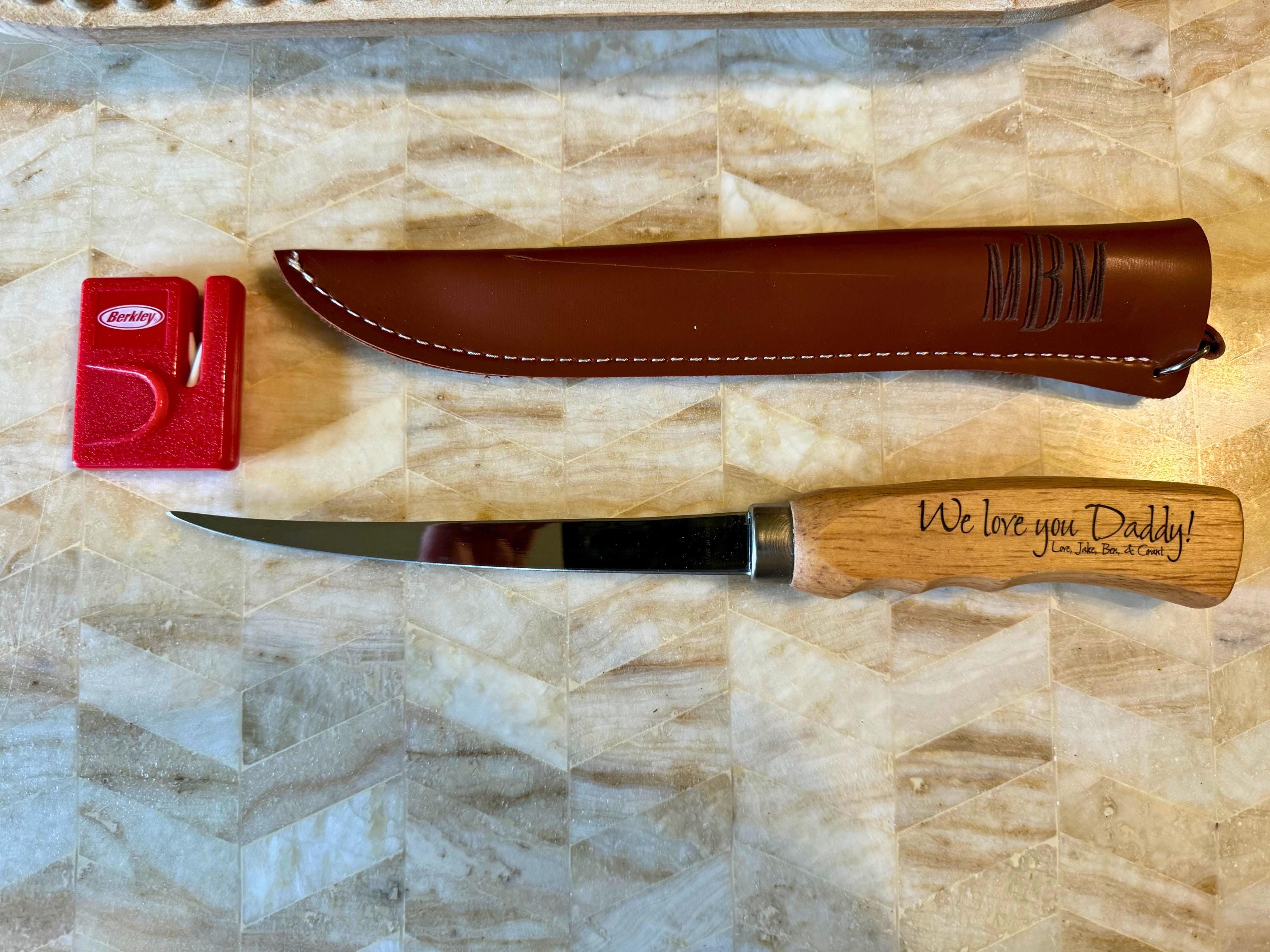 Personalized Fish Filet Knife, Custom Engraved Fisherman Knife, Leather Sheath included, Gift for Husband, Gift for Dad, Custom Hunter Knife