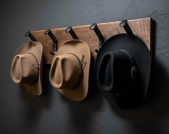 Cowboy Hat Rack – Rustic Wall Mounted Wood Rack with Railroad Spike Hooks | Farmhouse Coat Rack, Western Decor Gift for Men