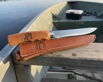Engraved Fillet Knife with Sheath – Personalized Wood Handle Filet Knife | Custom Fishing Knife Gift for Him, Dad, Groomsmen
