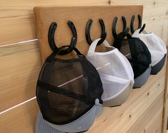 Wall Coat Rack with Horseshoe Hooks, Rustic Farmhouse Wall Mounted Holder for Wall Hanging, Holds 8+ Coats / Hats, Reclaimed Wood