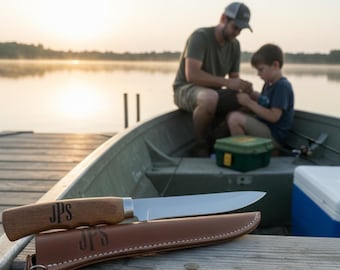 Personalized Fillet Knife with Sheath – Custom Engraved Filet Knife Gift | Wood Handle Fishing Knife for Dad, Men, Groomsmen