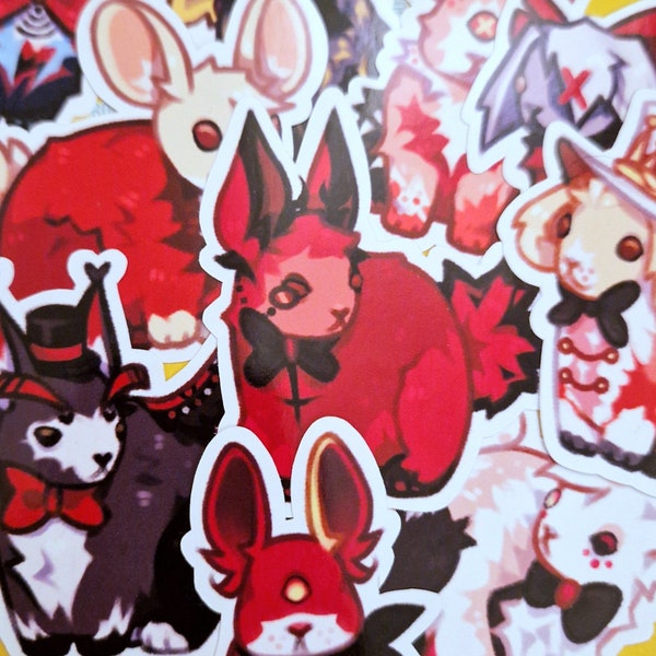 Hazbin Hotel Bunnies | Glossy Sticker [10pc] | Sir Pentious, Cherri Bomb, Niffty, Lucifer, Angel Dust, Husk, Alastor, Vox, Charlie, Vaggie