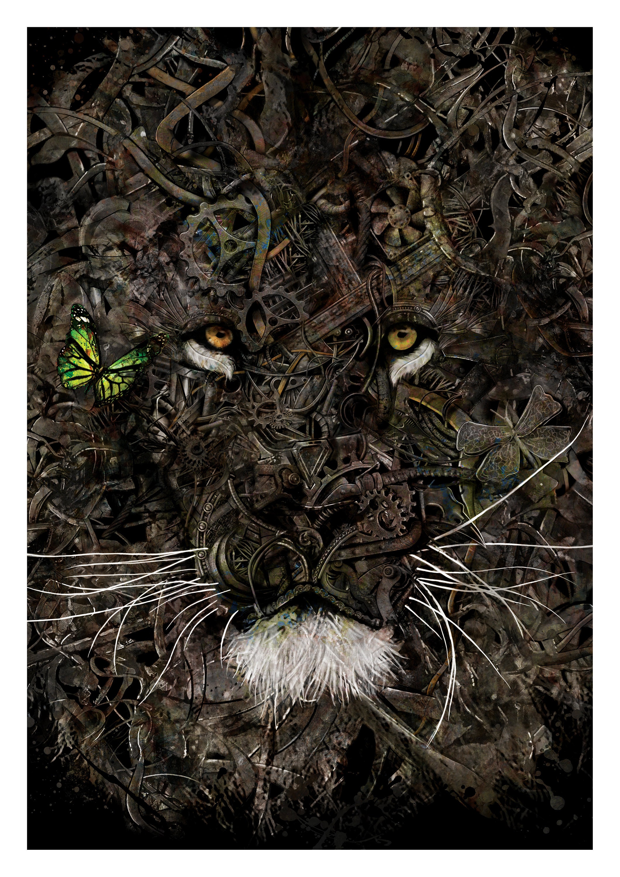 Poster Lion, Wall Art, Fine Art Poster, Artwork, Animals Print, Steampunk Lion, Home Decor