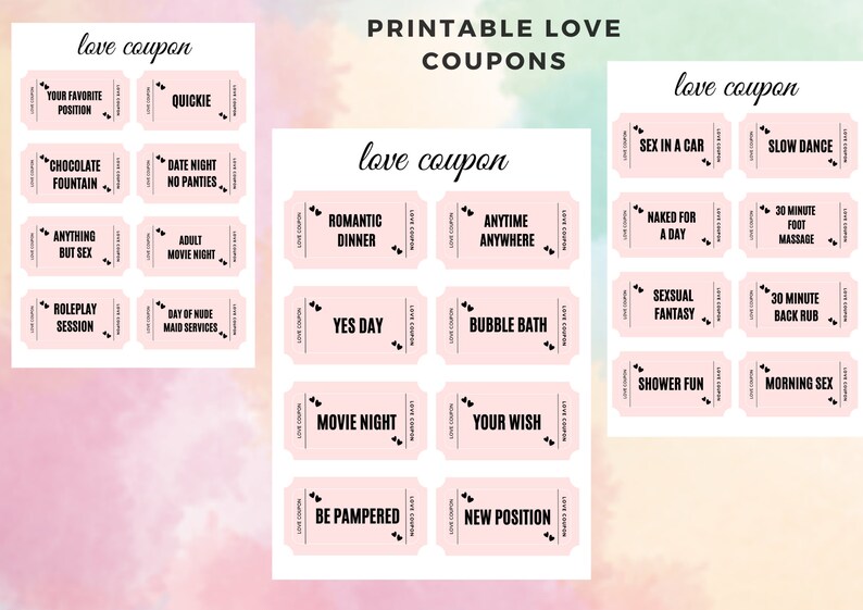 Printable Love Coupons,naughty Coupons, Adult Gift, Naughty Anniversary Gift for Him or Her ...