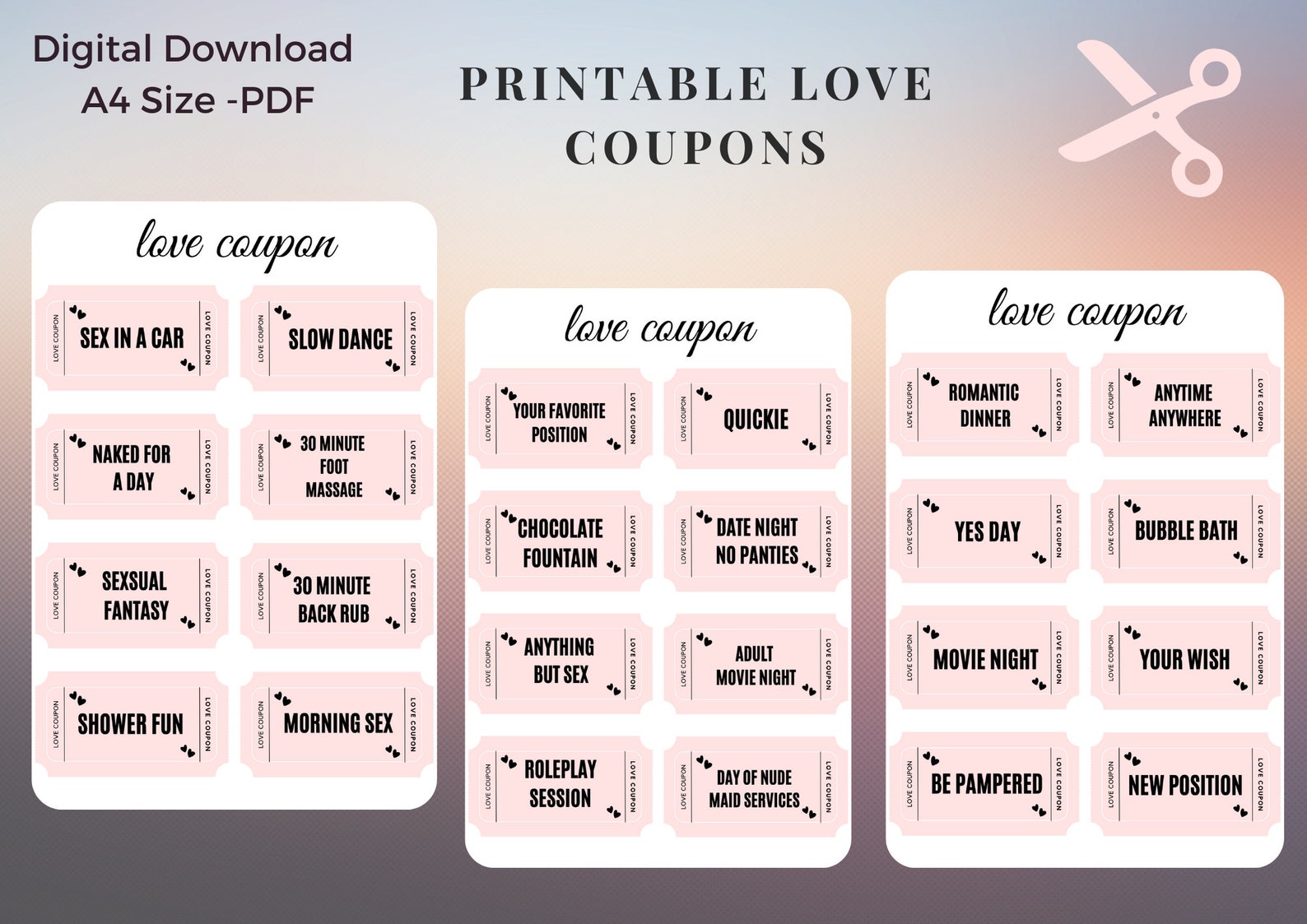 Printable Love Coupons,naughty Coupons, Adult Gift, Naughty Anniversary Gift for Him or Her ...