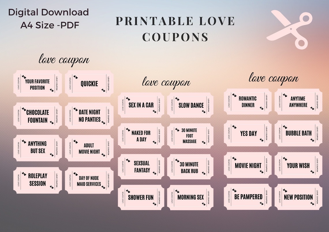 Printable Love Coupons,naughty Coupons, Adult Gift, Naughty Anniversary Gift for Him or Her ...