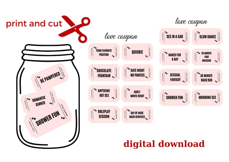 Printable Love Coupons,naughty Coupons, Adult Gift, Naughty Anniversary ...
