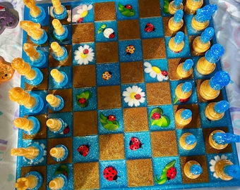 Handmade lady bug chess set