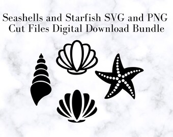Seashells and Starfish SVG and PNG Cut Files, Digital Download Bundle