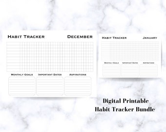 Blank Monthly Habit Tracker Bundle, Printable Digital Download