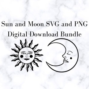 Arquivos de corte SVG e PNG do Sol e da Lua, pacote de download digital