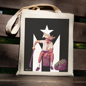 Black Puerto Rico Flag Market Bag Fan Art Cotton Canvas Tote Bag Benito Antonio Martínez Ocasio Merch Reggaeton Music Lover Gift
